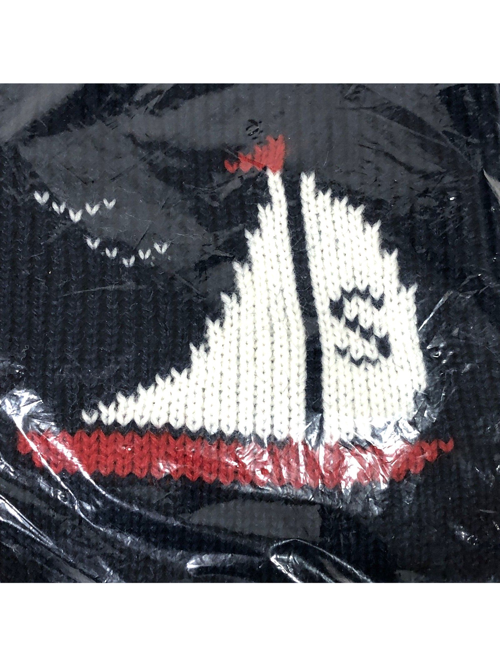 Lyle's Knitted Band Fabric For Sweater Sail Boat Navy Blue Preppy 80s Nautical